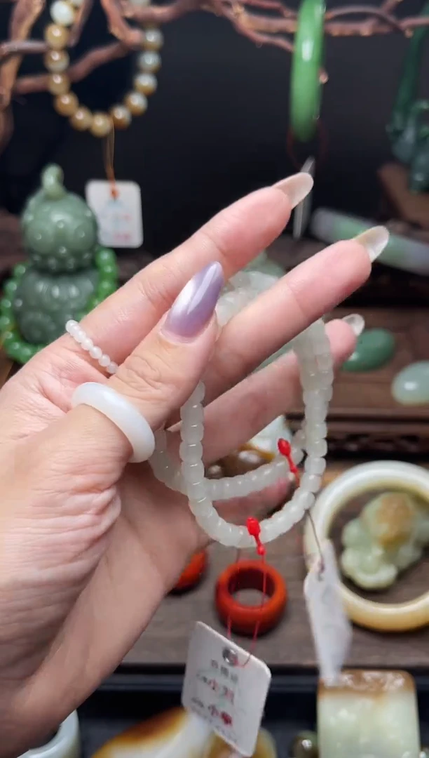 手串未镶嵌和田玉卡6若羌黄口料白玉 极限弧多样性发一