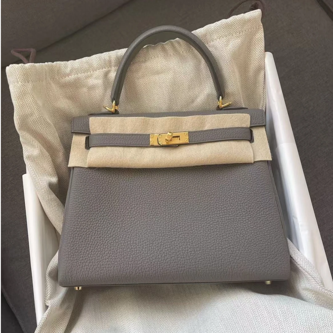 未使用 Hermes/爱马仕 【小池专属】kelly25锡器灰金扣togo皮B刻
