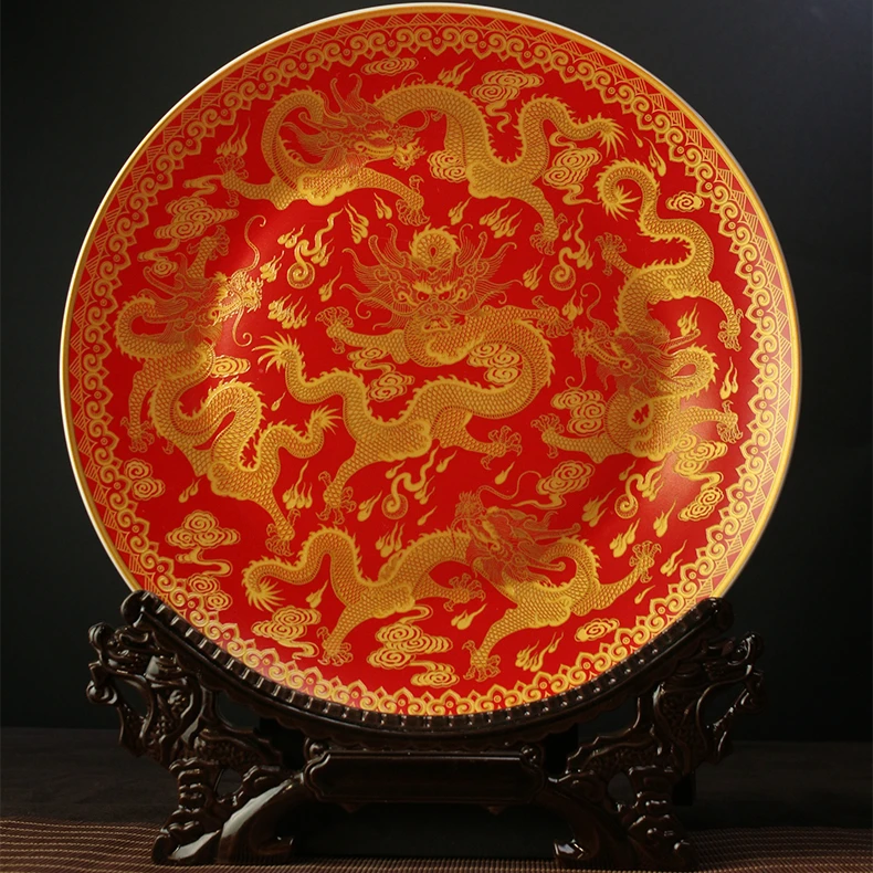 {直径26，带底座高度30厘米}景德镇陶瓷中式客厅挂盘赏盘家居摆件