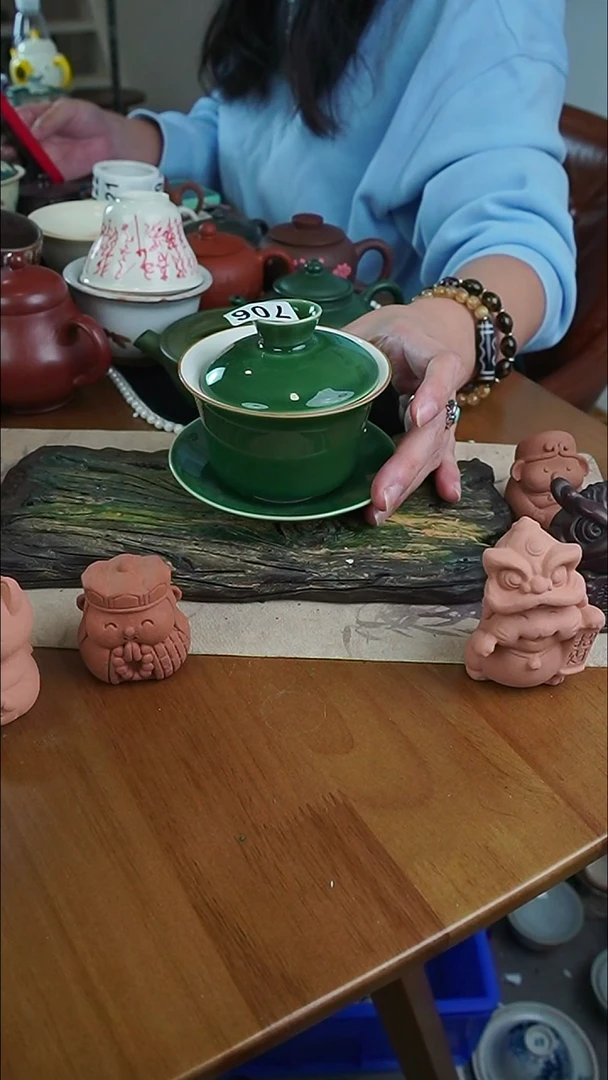 【茶瓷物语】绿色三才盖碗706