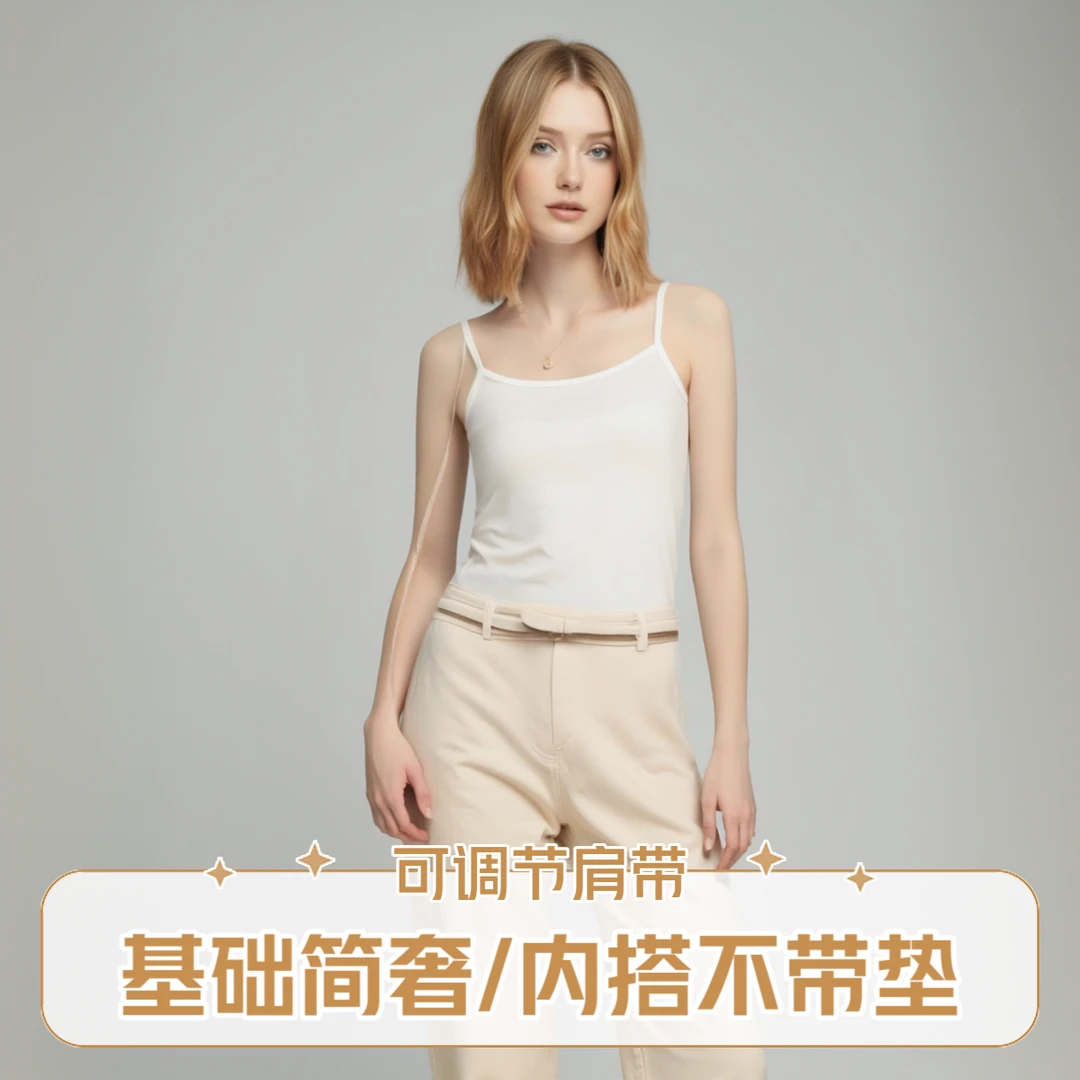 MIEVSUY【简奢不带垫】基础内搭吊带背心女生白色无袖内穿打底上衣