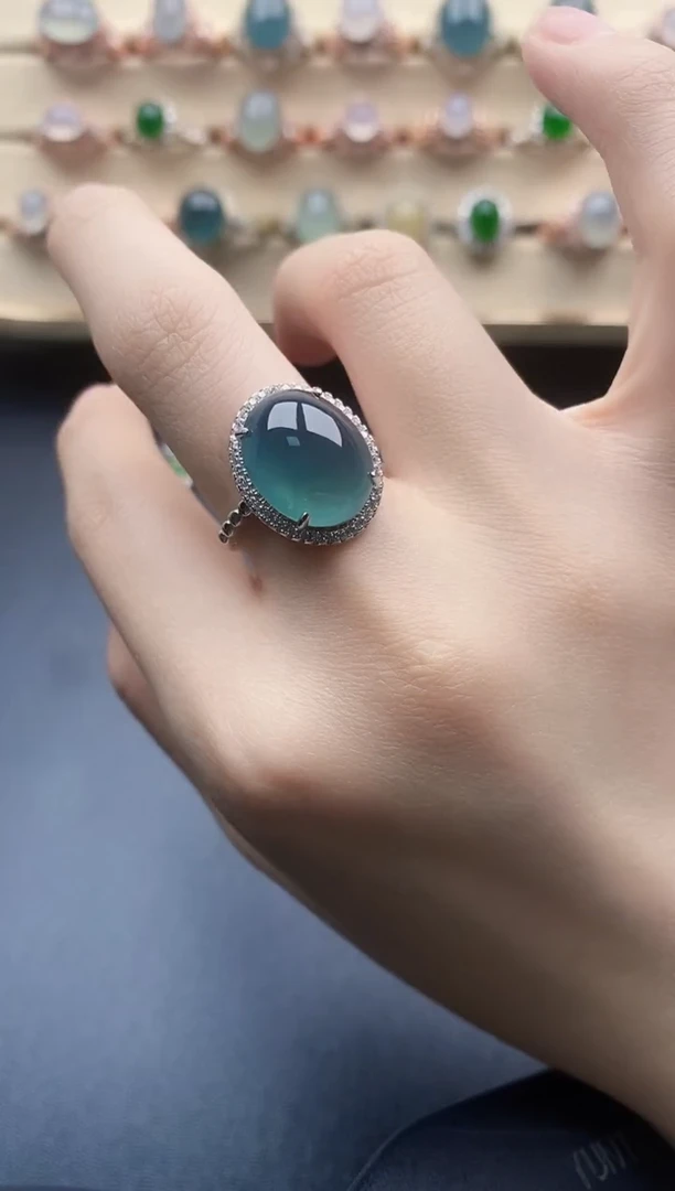 翡翠戒指银S925镶嵌一物一证一礼盒