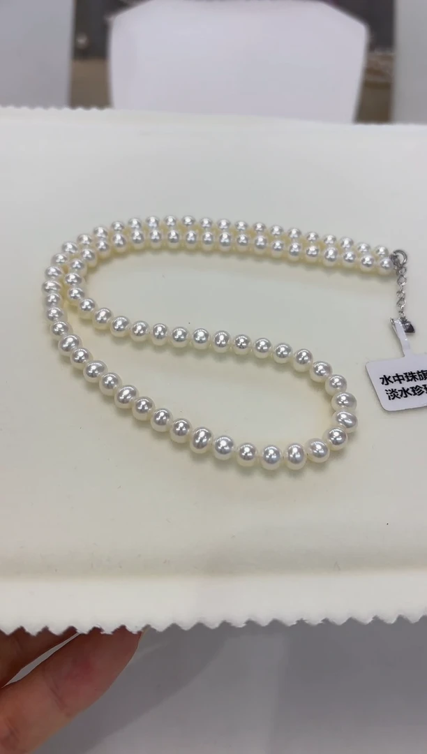 淡水珍珠银S925镶嵌颈饰5-6mm无核白珠项链