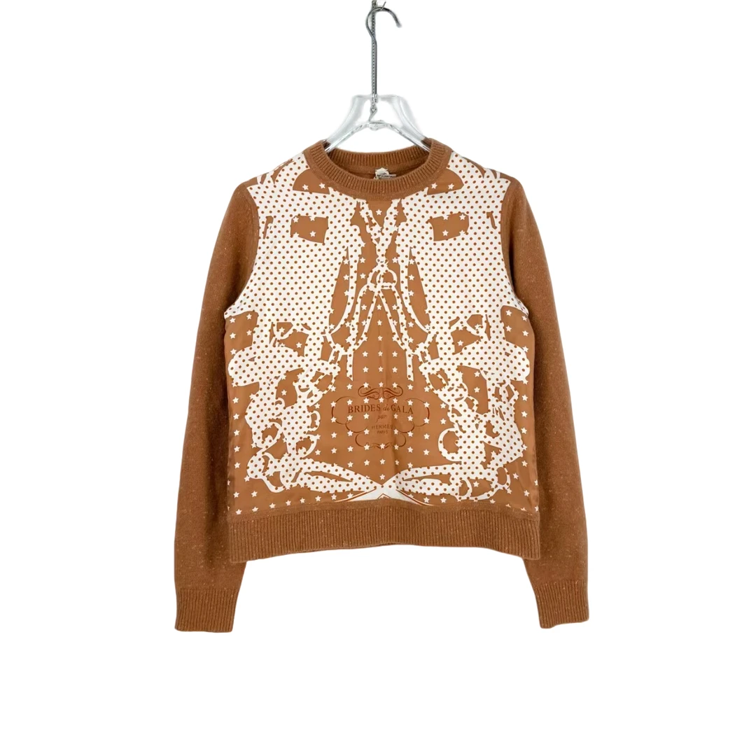 未使用 Hermes/爱马仕 汤/P255232409/浅棕色拼接设计毛衣 40