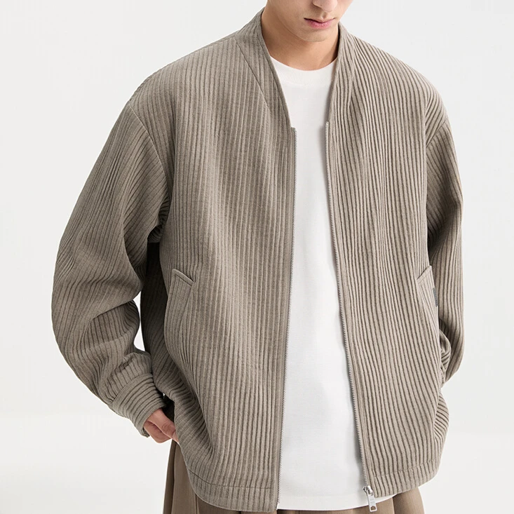 纽斯赫肯男士高级感条绒道袍领夹克秋季时尚新款韩版通勤宽松外套