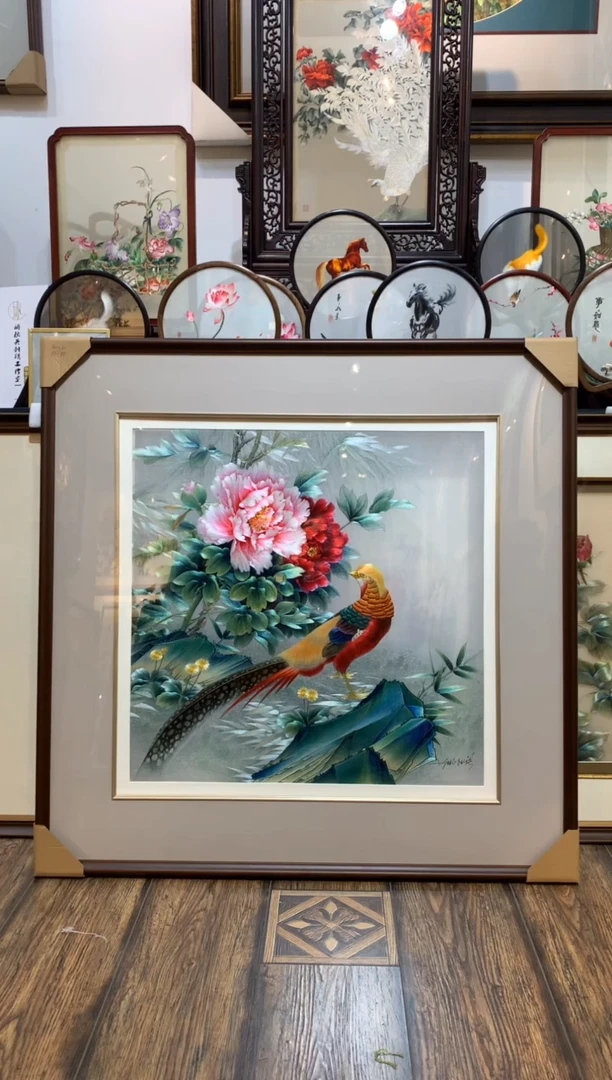 刺绣ღ****࿐纯手工苏绣挂画牡丹画芯60 不退换