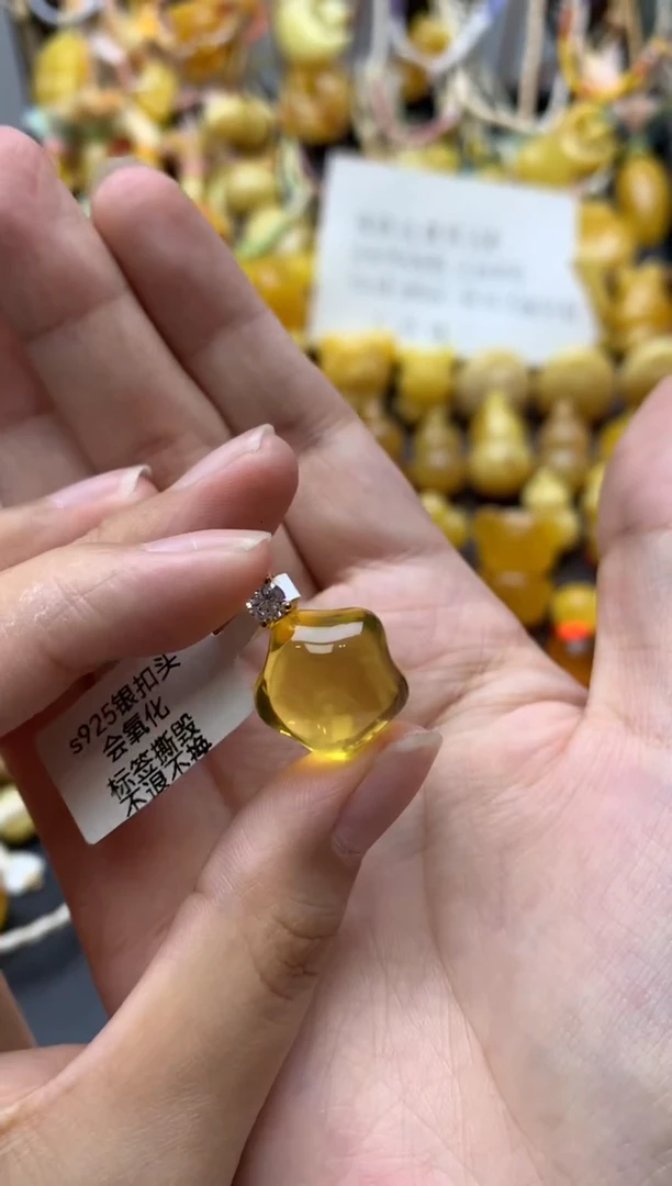 银S925镶嵌琥珀珠宝奇石076琥珀蜜蜡瑕疵品