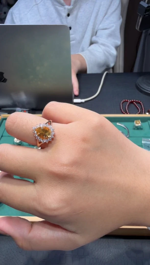 银S925镶嵌戒指黄晶巴西黄水晶戒指
