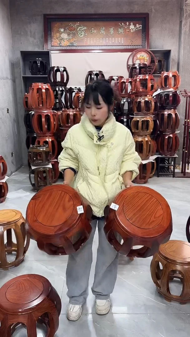 【闪购商品】花梨木类家具花梨色小号鼓凳一对31号