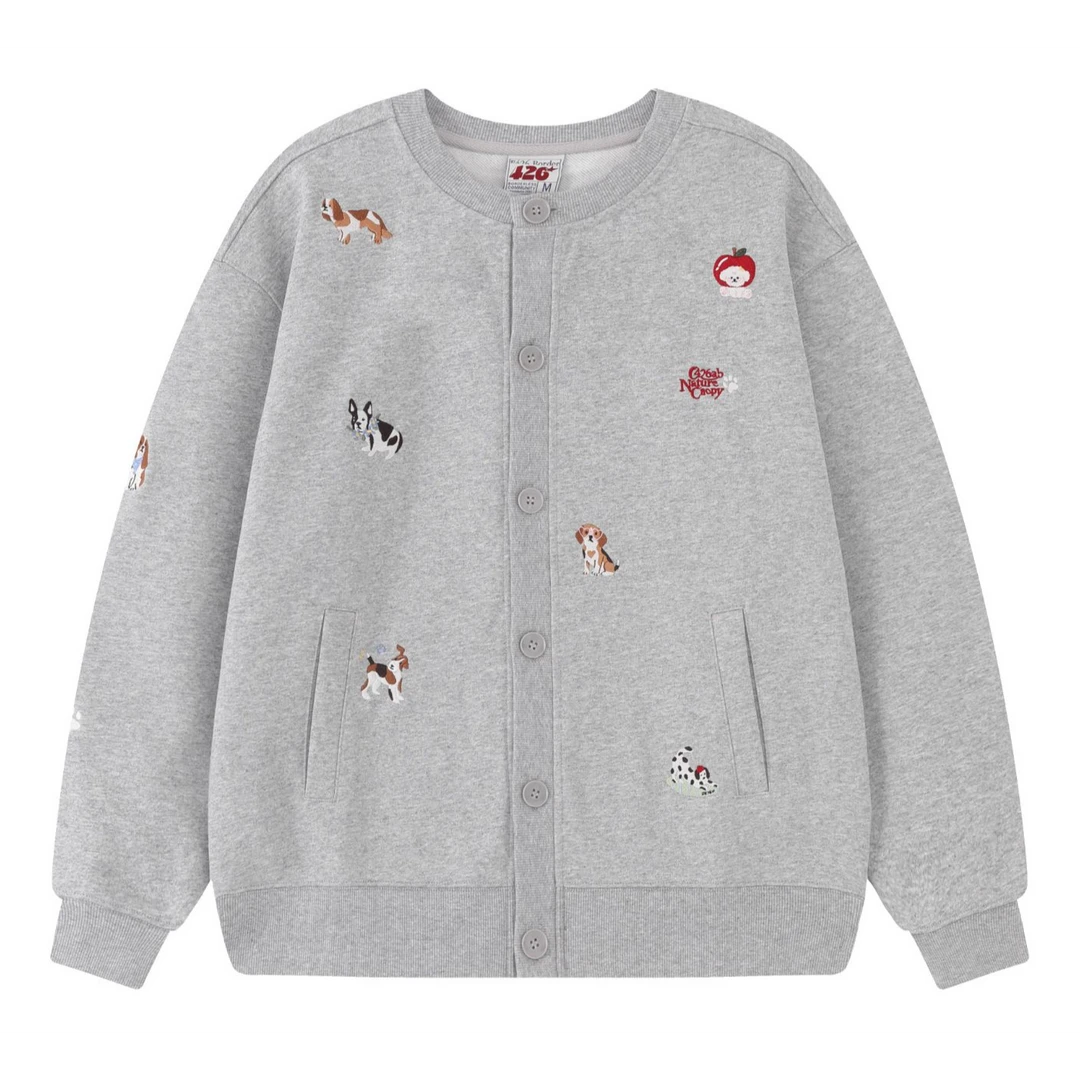 国潮秋季新款小狗刺绣开衫短款卫衣 0191