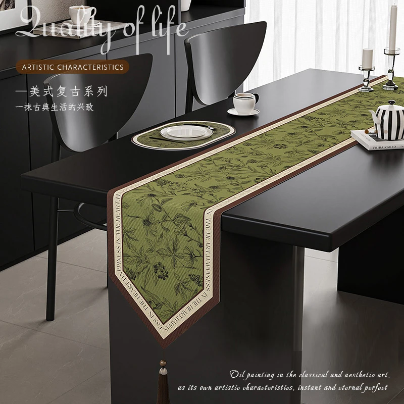 法式复古棉麻桌旗轻奢高端流苏餐桌台布边柜电视柜茶几盖布