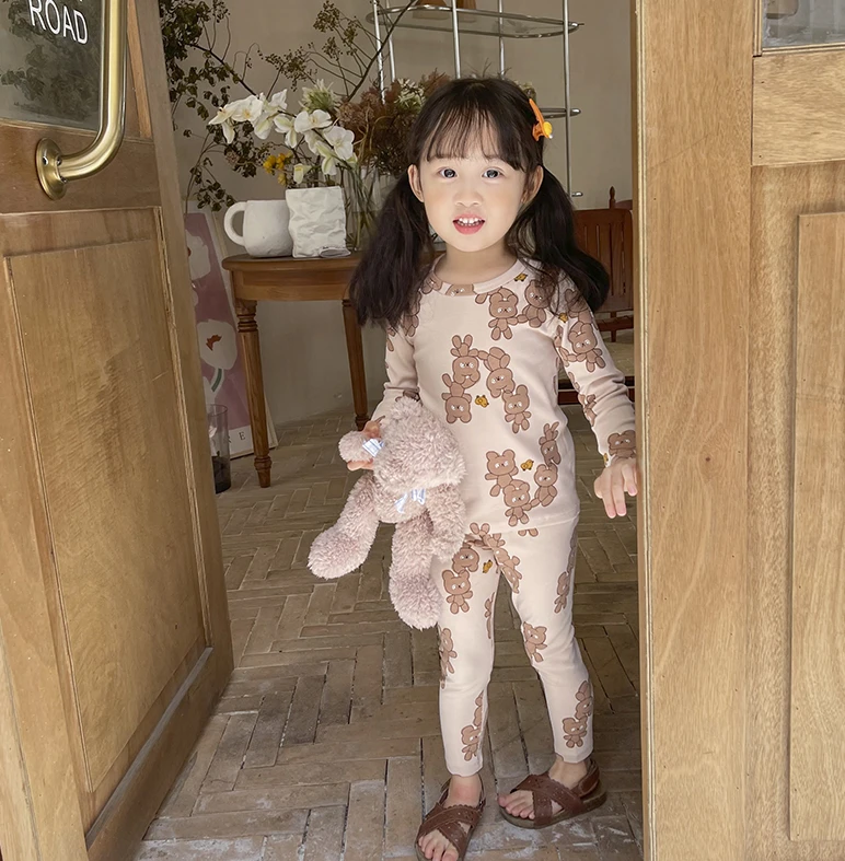 A31 儿童秋衣套装  奶咖布偶熊【280克棉】