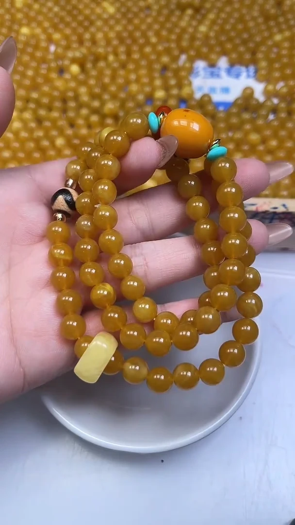 裸石蜜蜡未镶嵌M198鸡油黄蜜蜡项链8mm1条35元