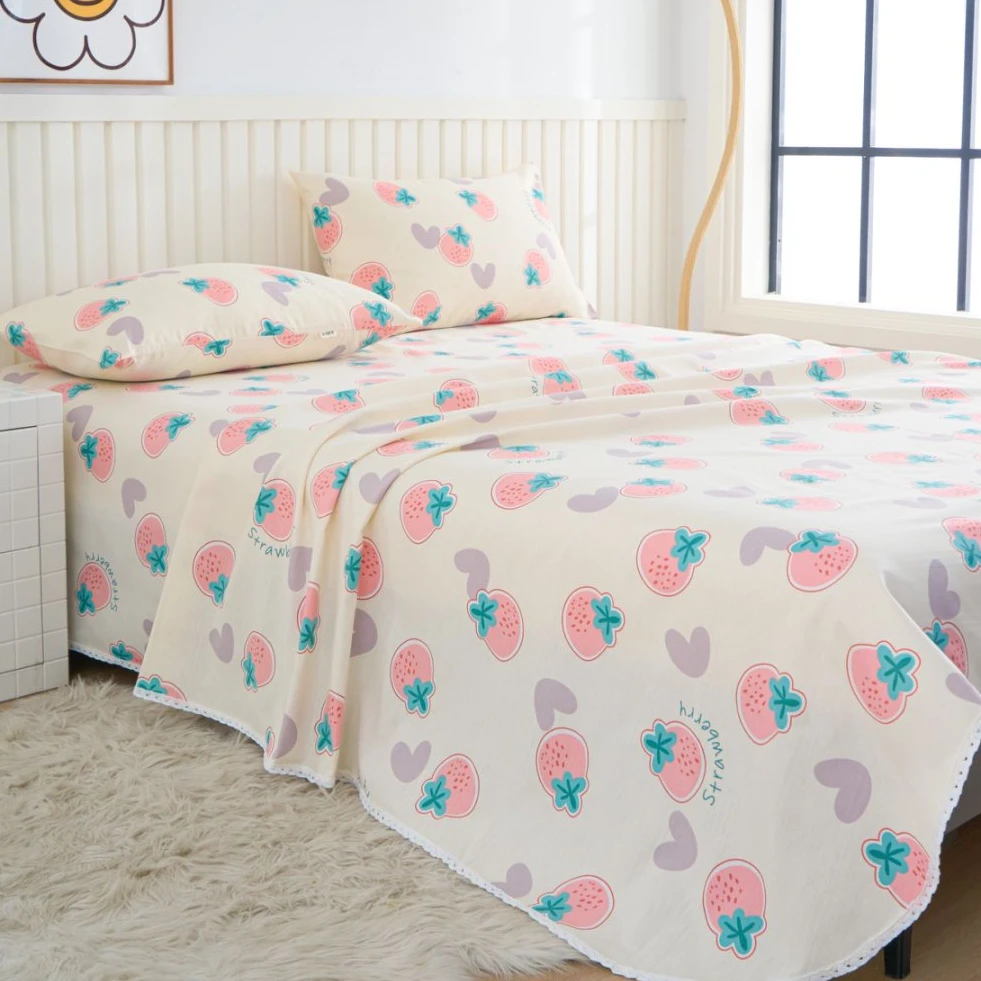 【甜心】夏季原棉老粗布细纱床单夏季透气软凉席床上用品三件套