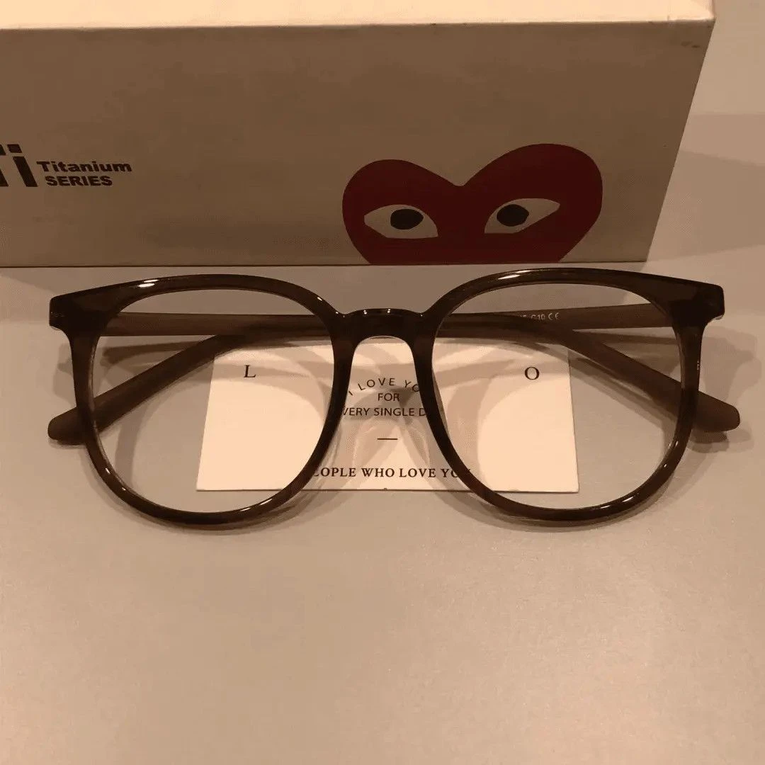 素颜栗子棕！温柔小众超轻圆框可配度数素颜平光近视眼镜女ins超轻