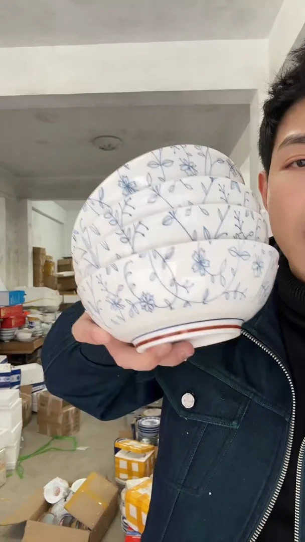 【闪购商品】瓷片6英寸花朵面碗4个