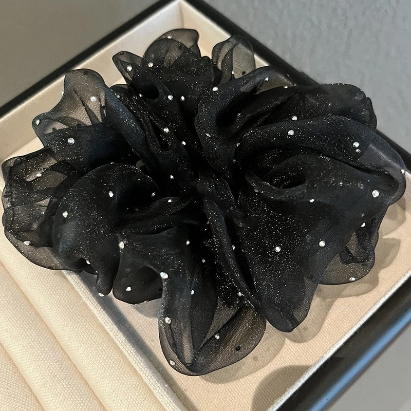 黑色夏季头饰复古欧根纱发圈温柔时尚法式少女不马尾发基础新款勒