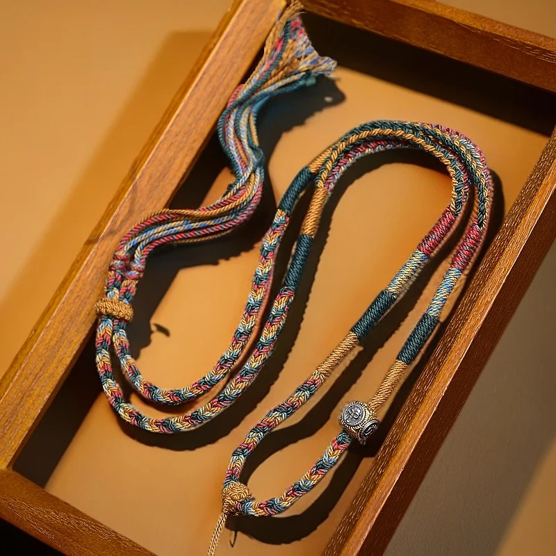 藏风手搓棉绳挂脖情侣绳编项链绳民族风手工配挂绳子女士专用红绳