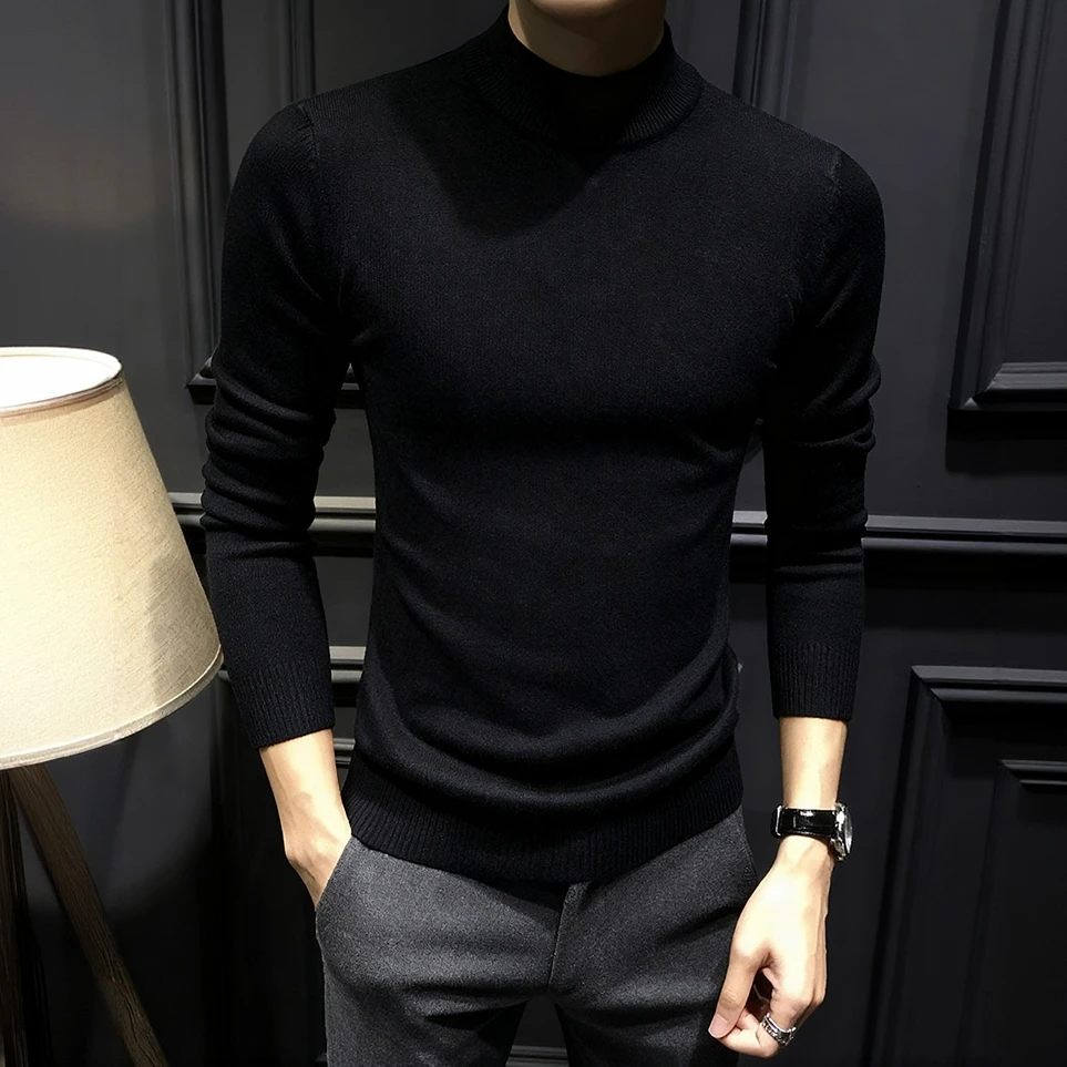 抗起球2025新款秋冬季毛衣男士纯色修身保暖半高领中领内搭打底衫