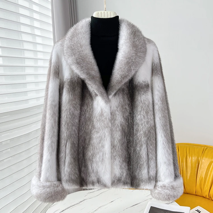 梵琴黛进口丹麦短款可翻可立皇冠短二银十字貂复古气质时尚外套