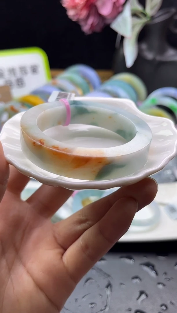 未镶嵌手镯定制翡翠黄飘蓝花51-54