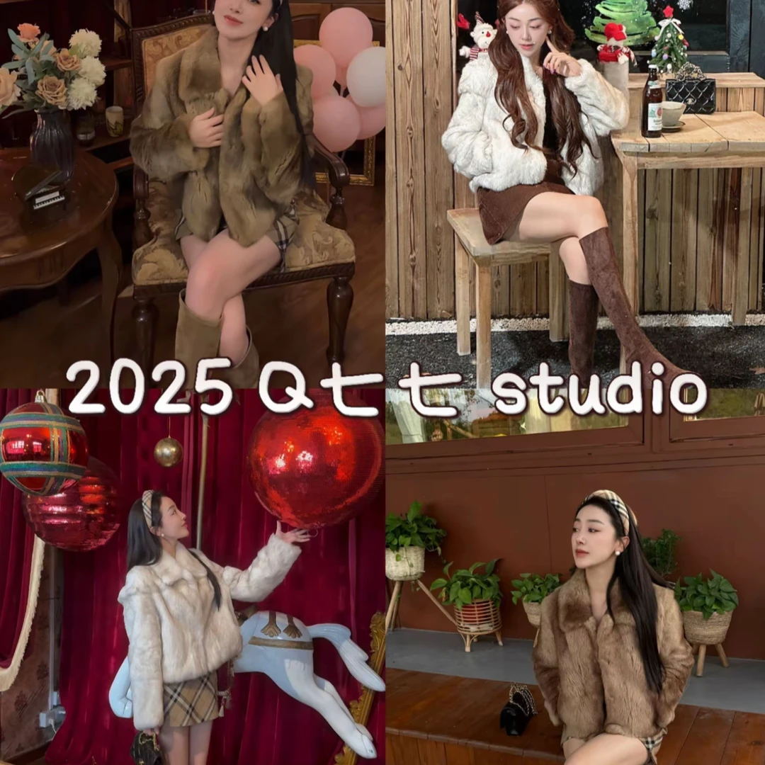 七七专属“千禧板栗”冬季新款老钱风中古时尚双色兔毛皮草外套