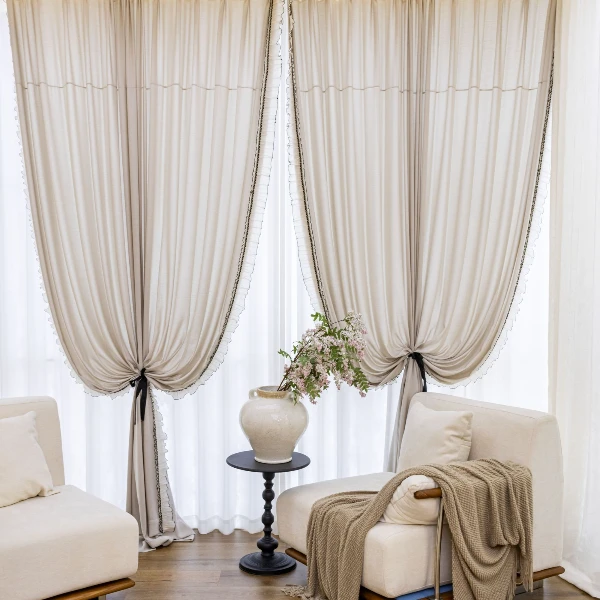 柒诺双层纱【 凡尔赛暖灰+月光纱】 法式 奶油风 阳台 客厅居家好物