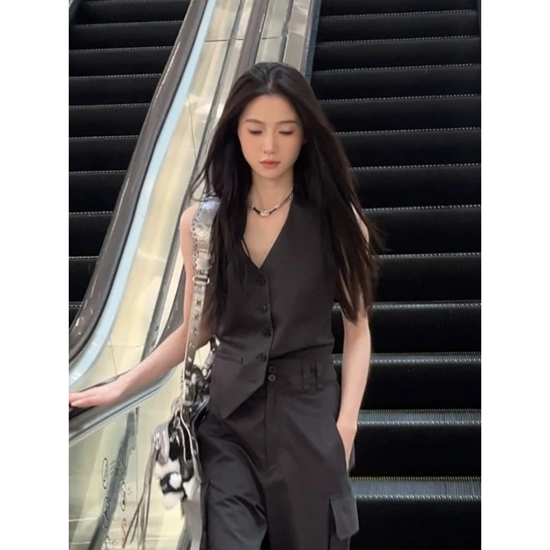 cunblvd常存  挪威森林 西装马甲多口袋工装裤简约休闲时尚套装女