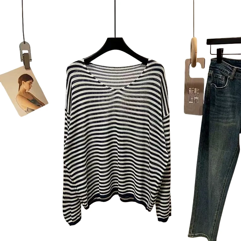 欧洲站2025夏季新款百搭V领宽松慵懒风针织衫薄款上衣女