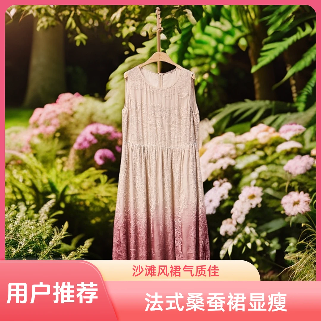 桑蚕丝刺绣法式度假风沙滩裙气质夏季长款修身显瘦连衣裙M5695