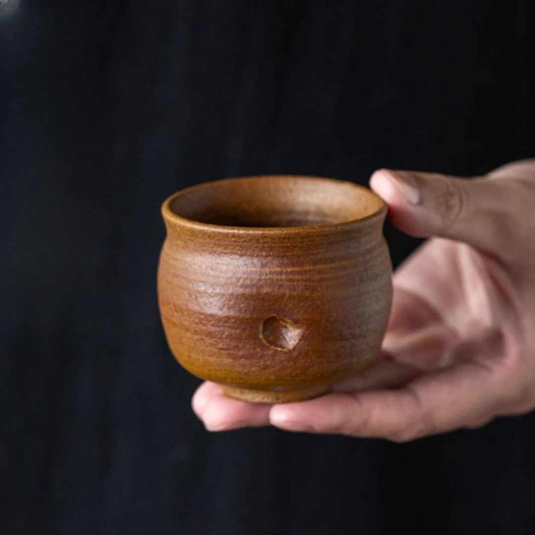 粗陶酱釉茶杯手工复古侘寂风主人缸杯品茗杯茶盏功夫茶具单杯家用