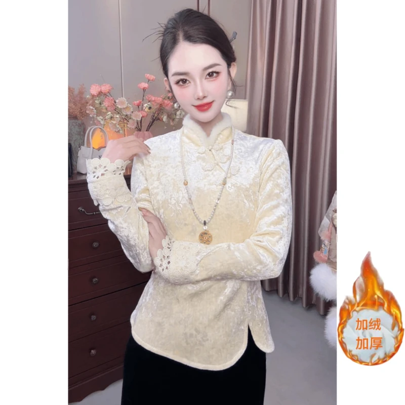 【小白狐】新中式2025秋冬新款加绒加厚保暖收腰显瘦金丝线盘扣