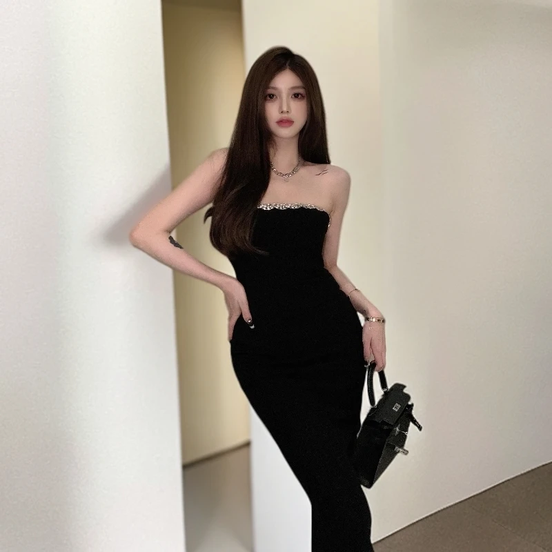 GPTSu黑色一字肩抹胸连衣裙女装夏季流行小礼服裙高级感包臀长裙