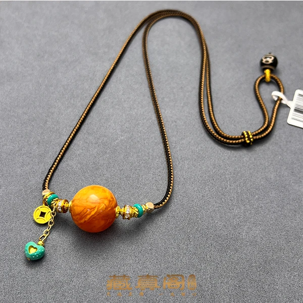 【藏真阁】A1510天然珠宝琥珀蜜蜡圆珠手工编织锁骨吊坠