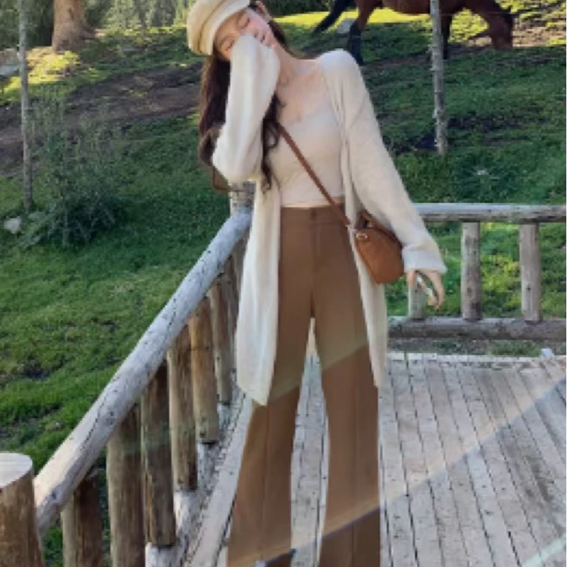 佐佐家小个子高腰开叉西装裤微喇叭裤女秋宽松休闲裤显瘦直筒裤子