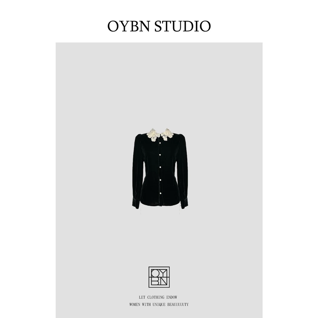 OYBN欧阳贝妮【珐琅恋人】微胖大码桑蚕丝高密丝绒拼接衬衫上衣1445
