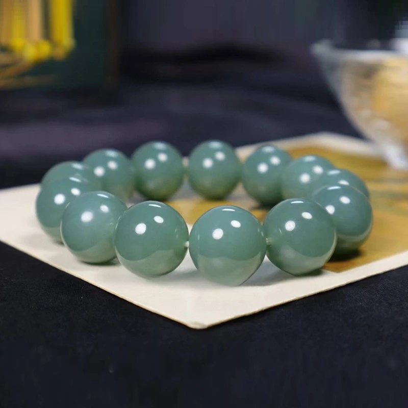 新疆和田玉手串且末蓝手链玉石珠串念珠佛圆珠手串男款大气送礼物