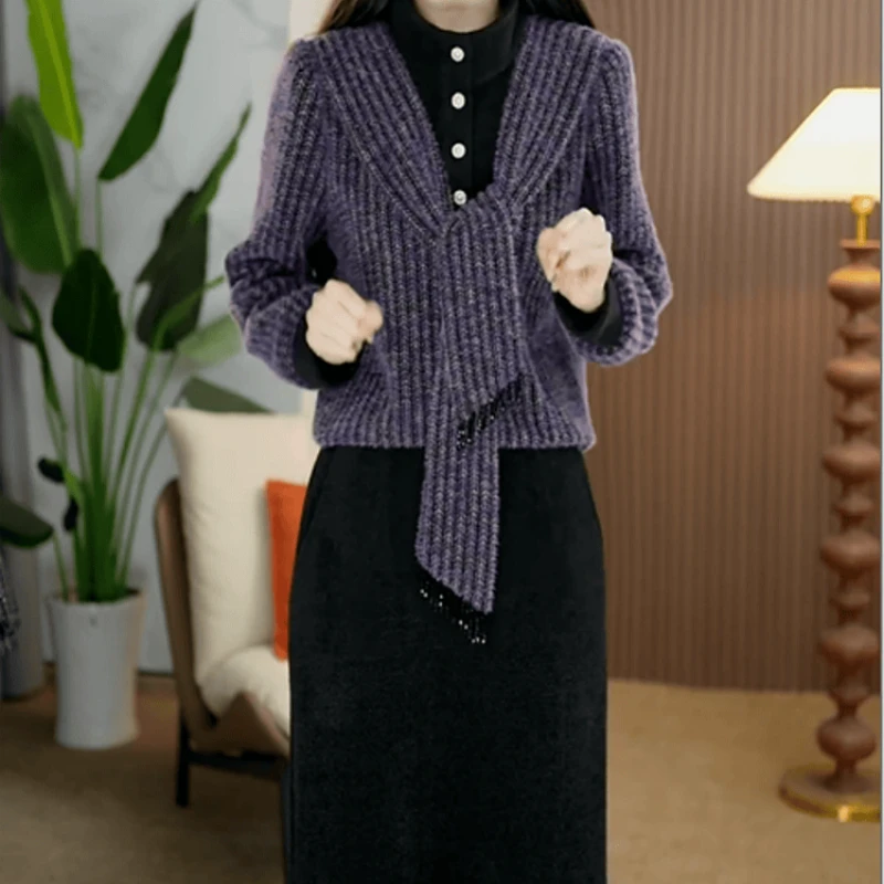 B353【上衣+半身裙】2025秋冬新款时尚优雅气质修身显瘦百搭套装