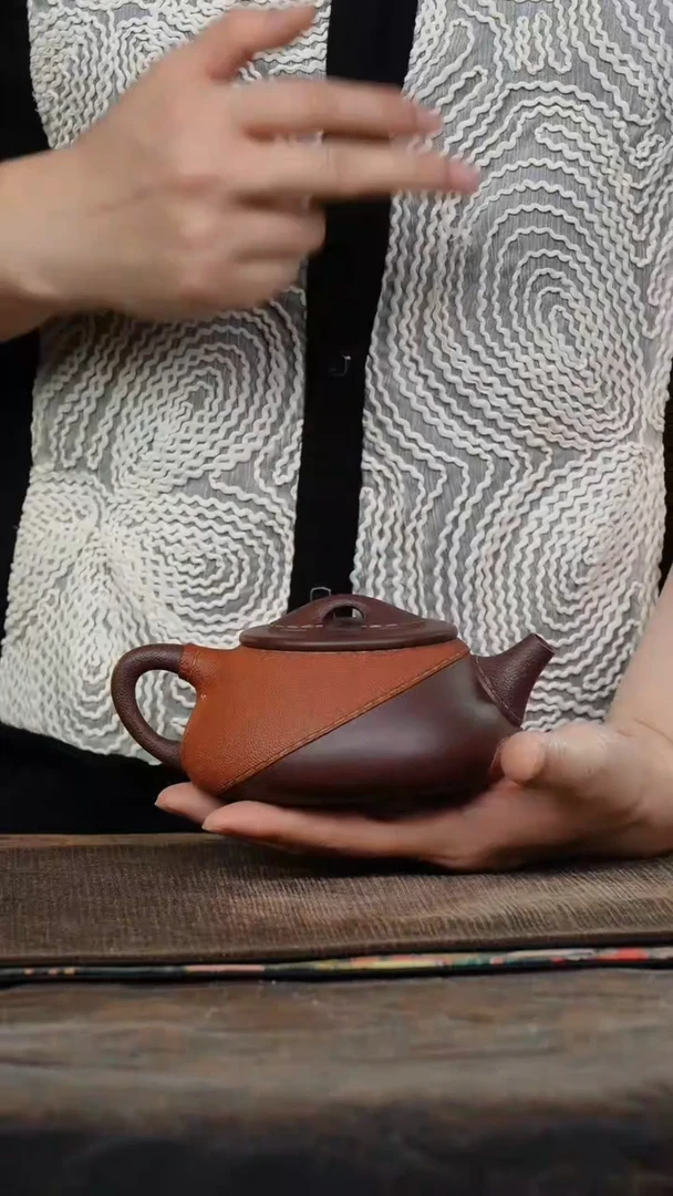 底槽清仿皮革紫砂石瓢壶3423