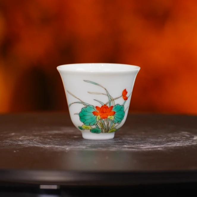 【樊匠造器】古彩荷花小杯