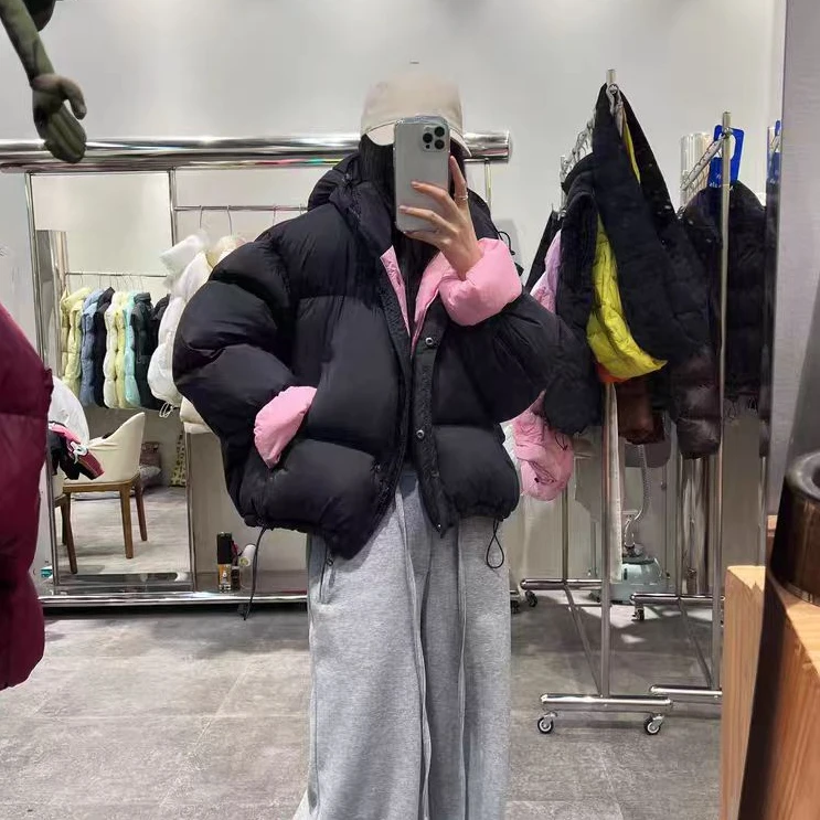 【小丽】g02韩国原版女短款连帽美拉德撞色穿搭加厚宽松外套-衣长60