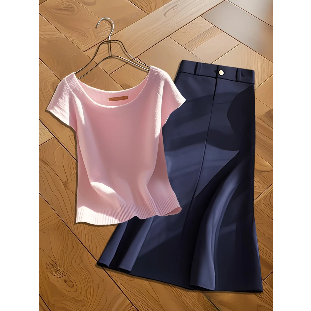 2025夏季新款穿搭一整套独特漂亮减龄上衣A字简约半身裙两件套女