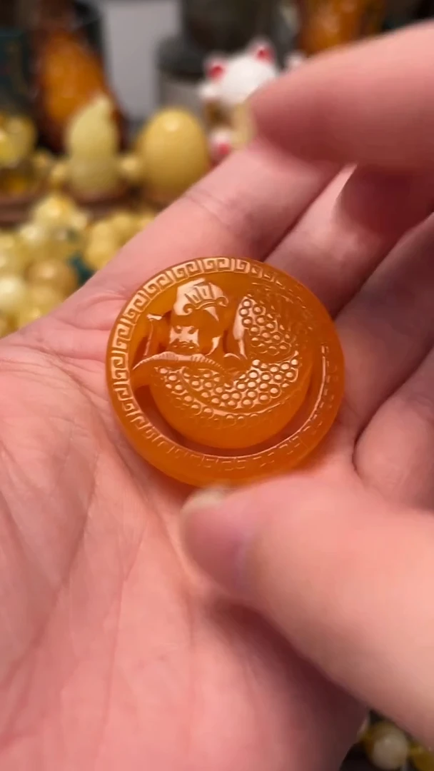 手串蜜蜡未镶嵌p52古董蜜蜡仿古雕刻件 9.21克