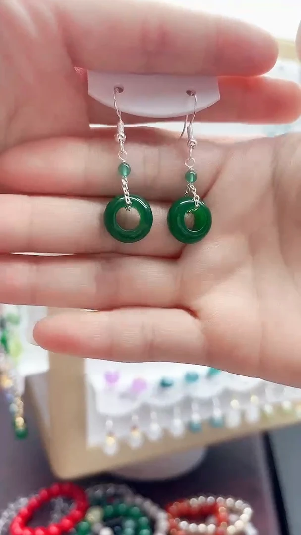 未镶嵌耳坠玛瑙/玉髓绿色平安扣