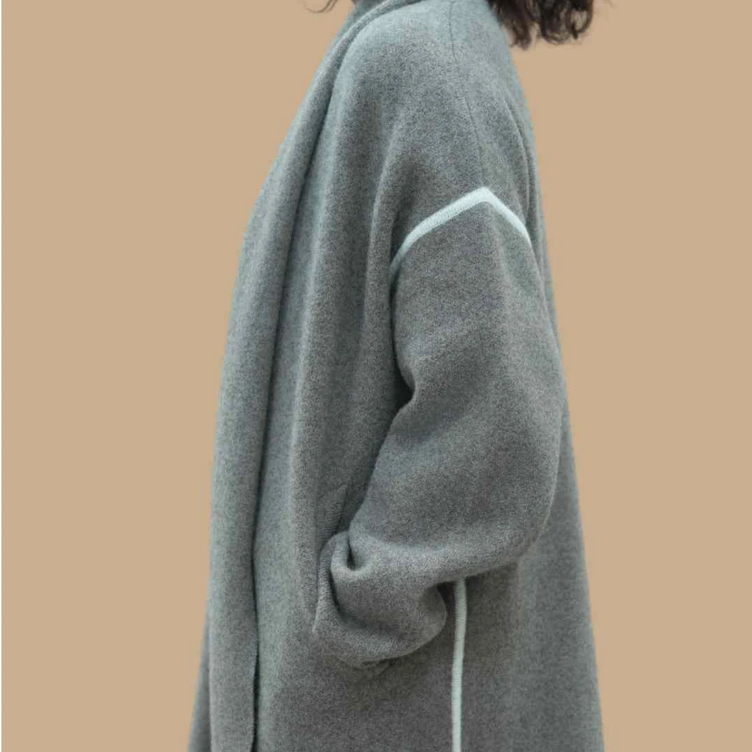 央愫牦牛绒浴袍款慵懒风翻领大衣