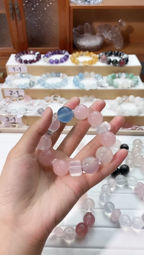 【闪购商品】水晶手串未镶嵌粉晶搭海蓝宝手串