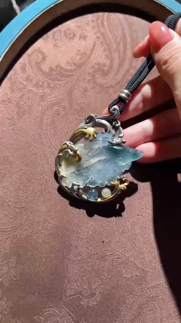 项链银S925镀金镶嵌翡翠红翡绿翠