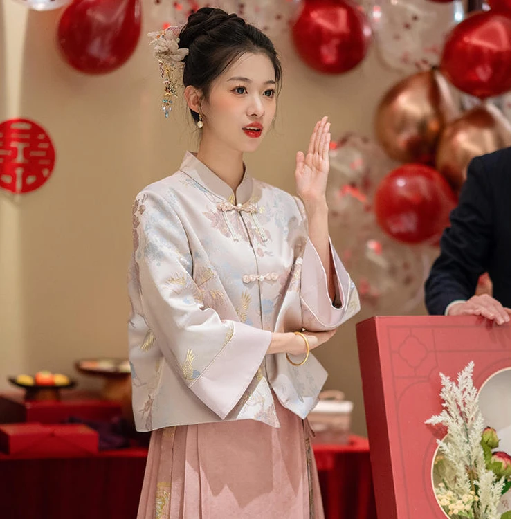 新中式国风改良汉服外套马面裙两件套敬酒服回门宴婚服春秋女装新