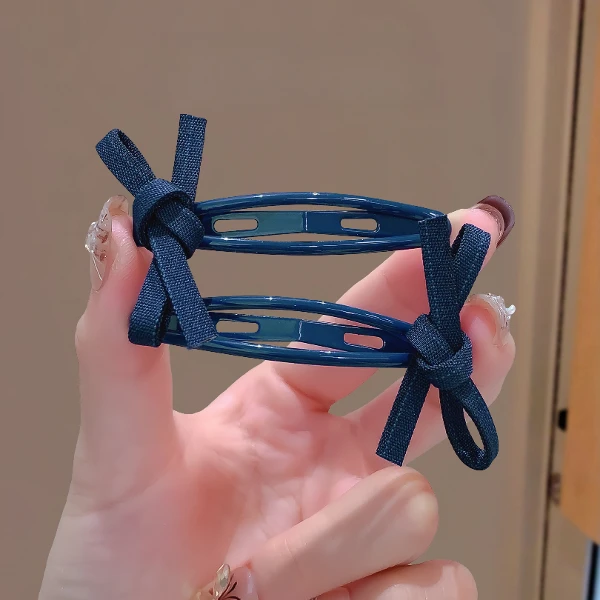 2025新款牛仔蓝蝴蝶结发夹女高级感前额碎发bb夹侧边刘海夹子发卡