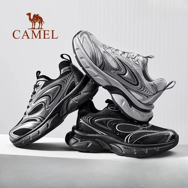 骆驼男鞋2025春季新款透气网面休闲运动鞋舒适增高潮鞋复古老爹鞋